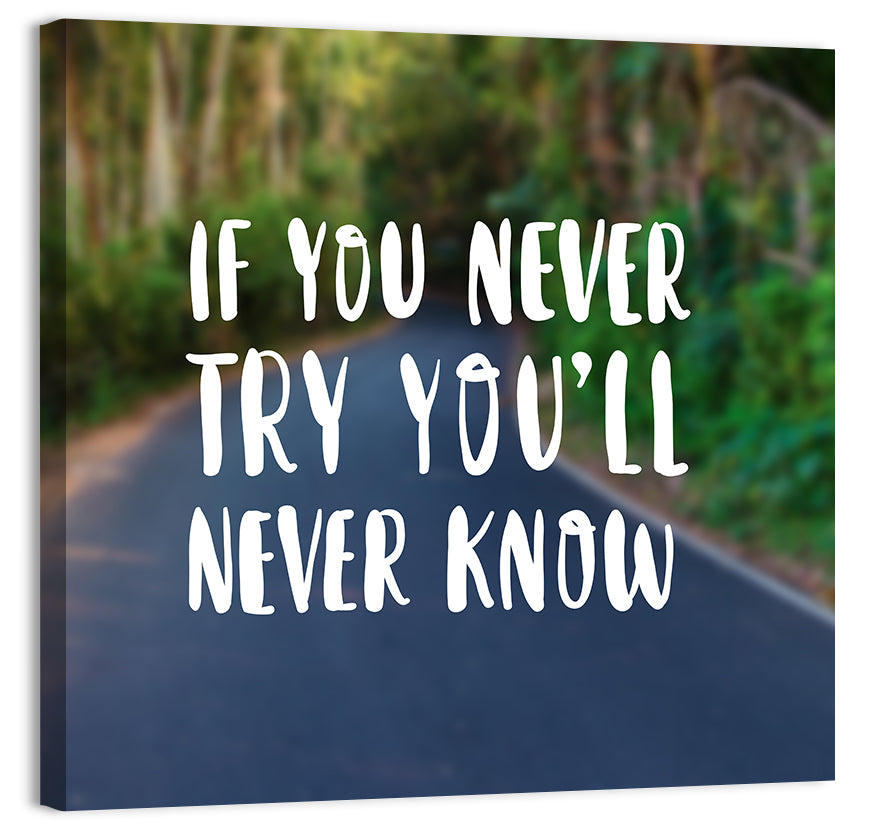 If You Never Try You’ll Never Know Quote Wall Art, canvas print, square