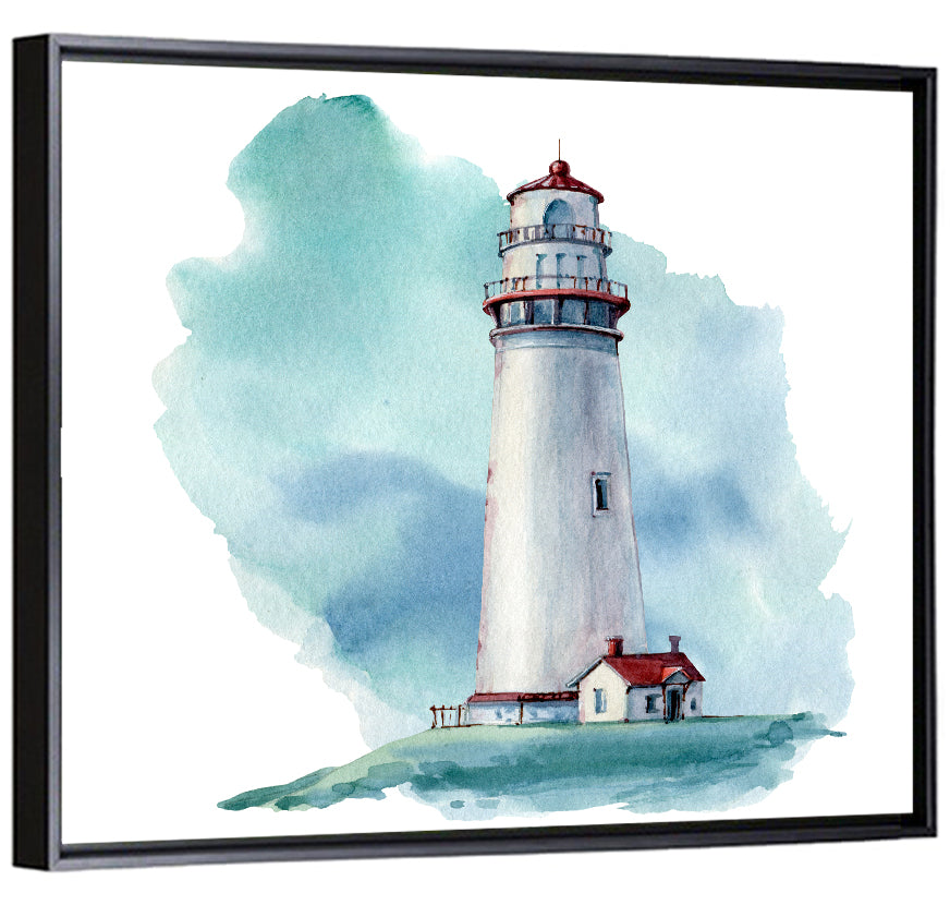 Red Roof Lighthouse Watercolor Wall Art