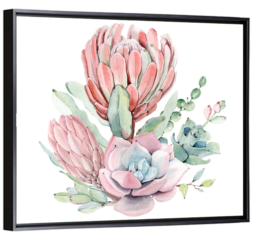 Pink Protea Succulent Bouquet Wall Art