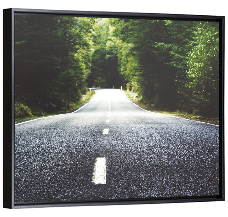 Summer Forest Road with Yellow Sign Wall Art