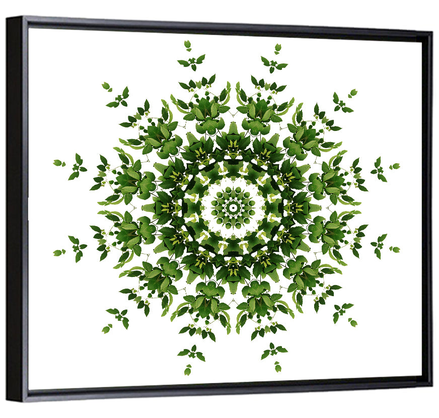 Botanical Green Leaf Mandala Wall Art, framed canvas, square