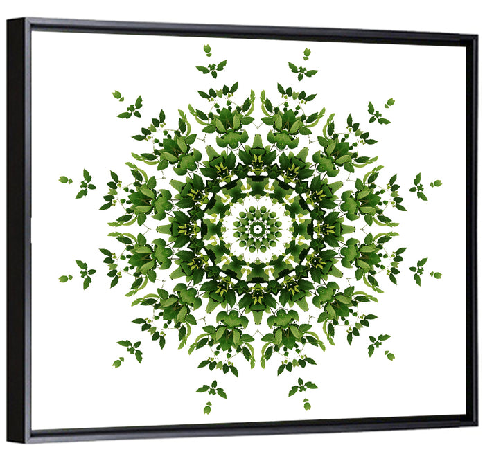 Botanical Green Leaf Mandala Wall Art as a framed canvas