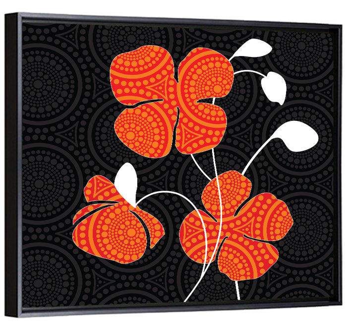 Black and Orange Poppy Illustration Wall Art as a framed canvas