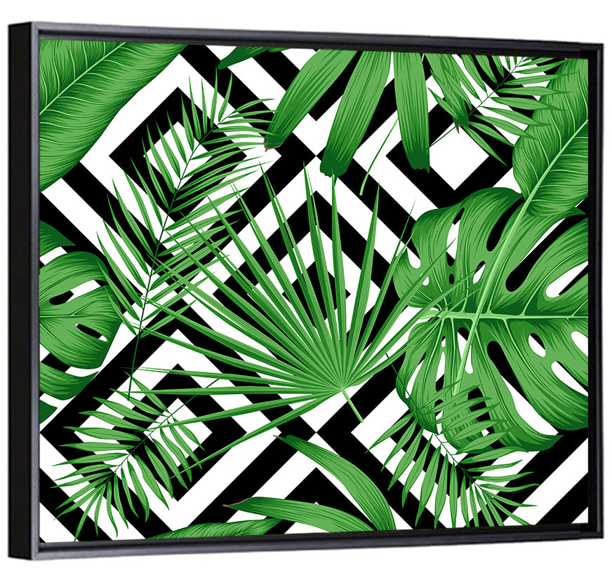 Tropical Geometric Leaves Pattern Wall Art