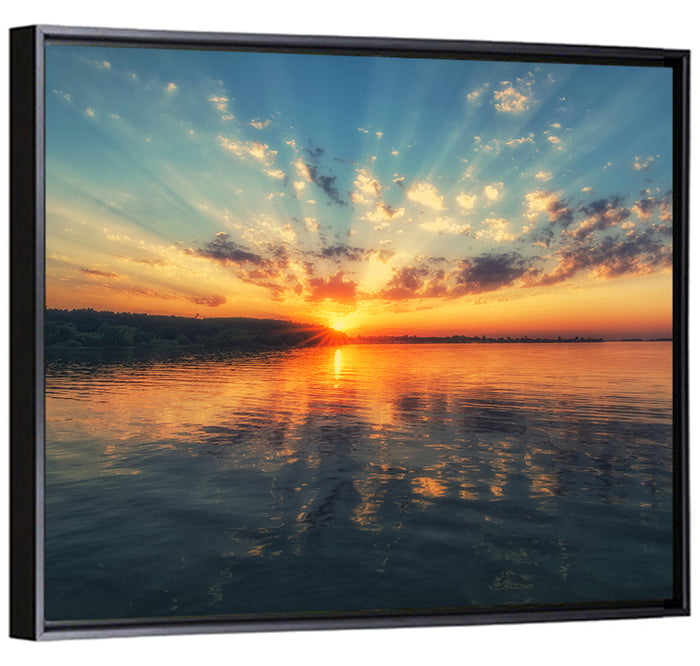 Sunburst Over River Wall Art as a framed canvas