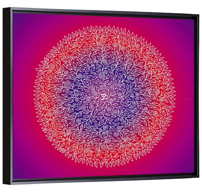 Botanical Om Mandala Wall Art as a framed canvas
