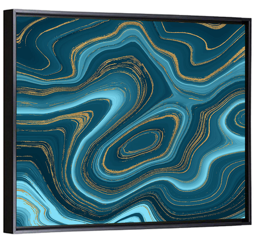 Navy Teal Marble Abstract Wall Art