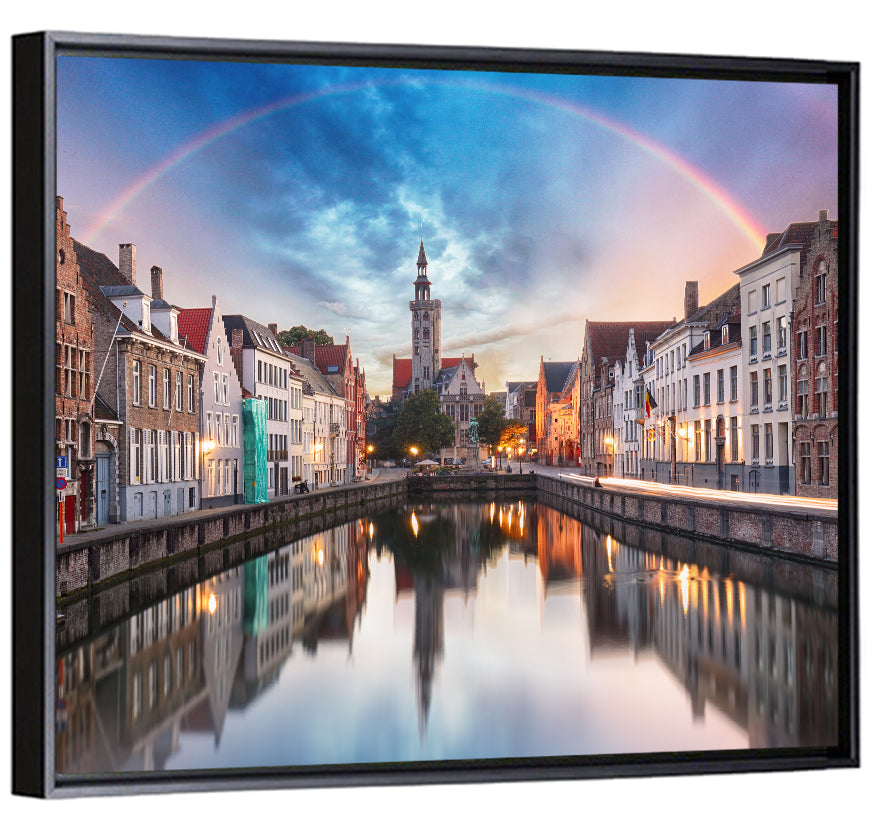 Bruges Twilight Rainbow Over Spiegelrei Canal Wall Art
