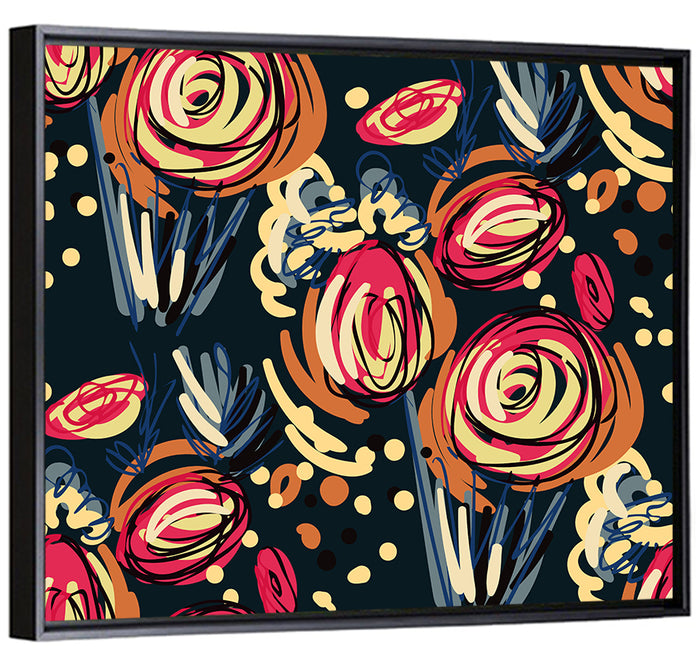 Colorful Scribbled Floral Pattern Wall Art as a framed canvas