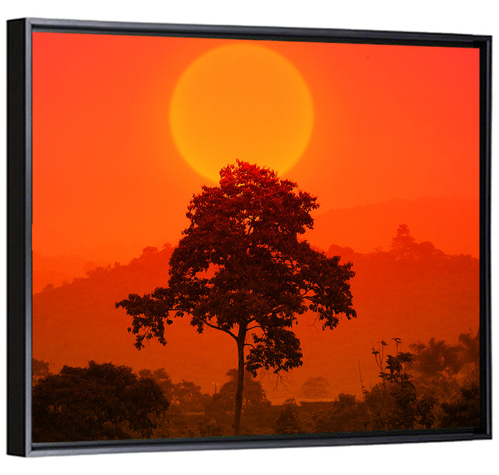 African Summer Sunset Wall Art as a framed canvas