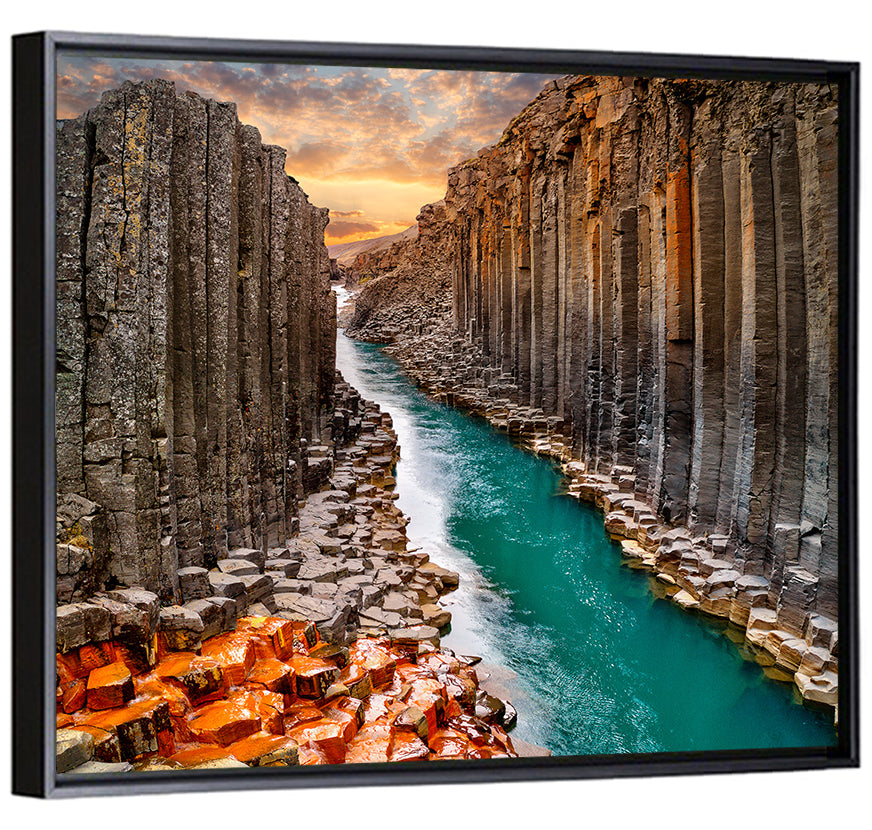 Stuðlagil Canyon Basalt Columns at Golden Hour Wall Art