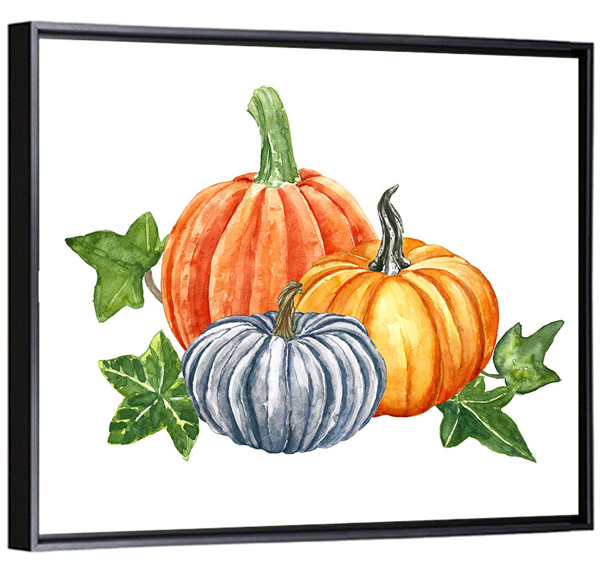 Festive Pumpkin Trio Watercolor Wall Art