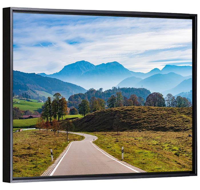 Bavarian Mountain Valley Wall Art as a framed canvas
