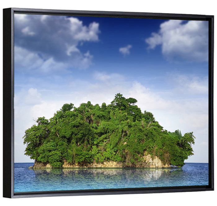 Tranquil Tropical Island Reflection Wall Art as a framed canvas