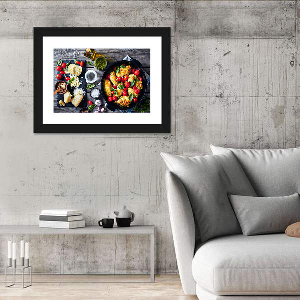Pesto Baked Chicken Flat Lay Wall Art