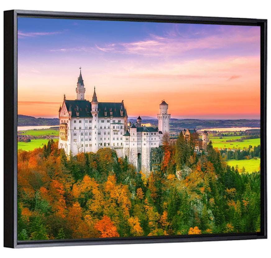 Neuschwanstein Castle at Autumn Sunset Wall Art