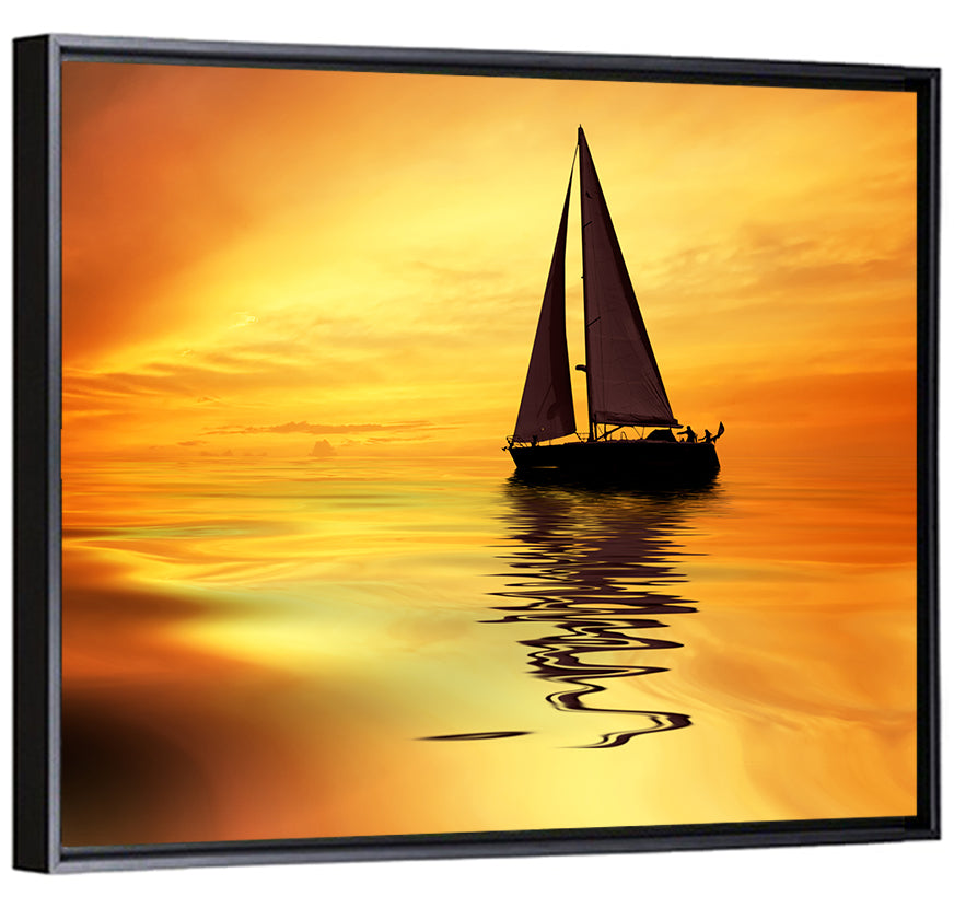 Golden Hour Sailboat Silhouette Wall Art