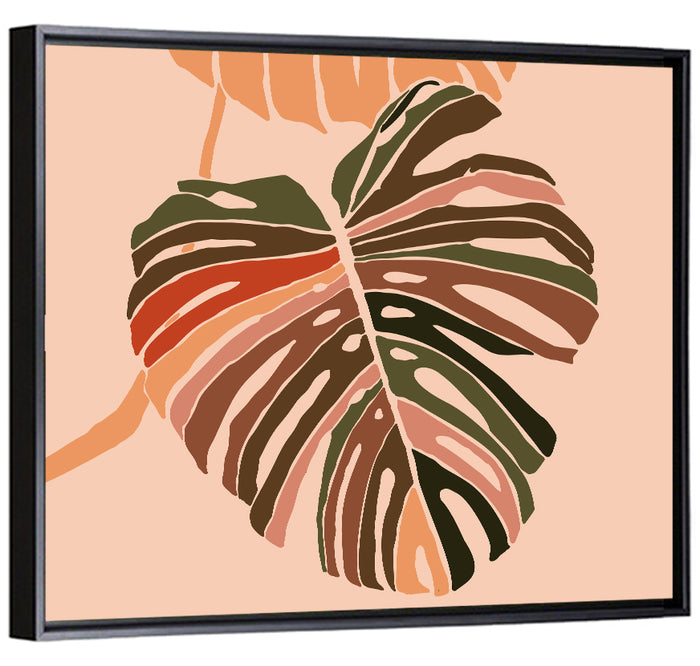 Monstera Leaf Abstract Wall Art as a framed canvas
