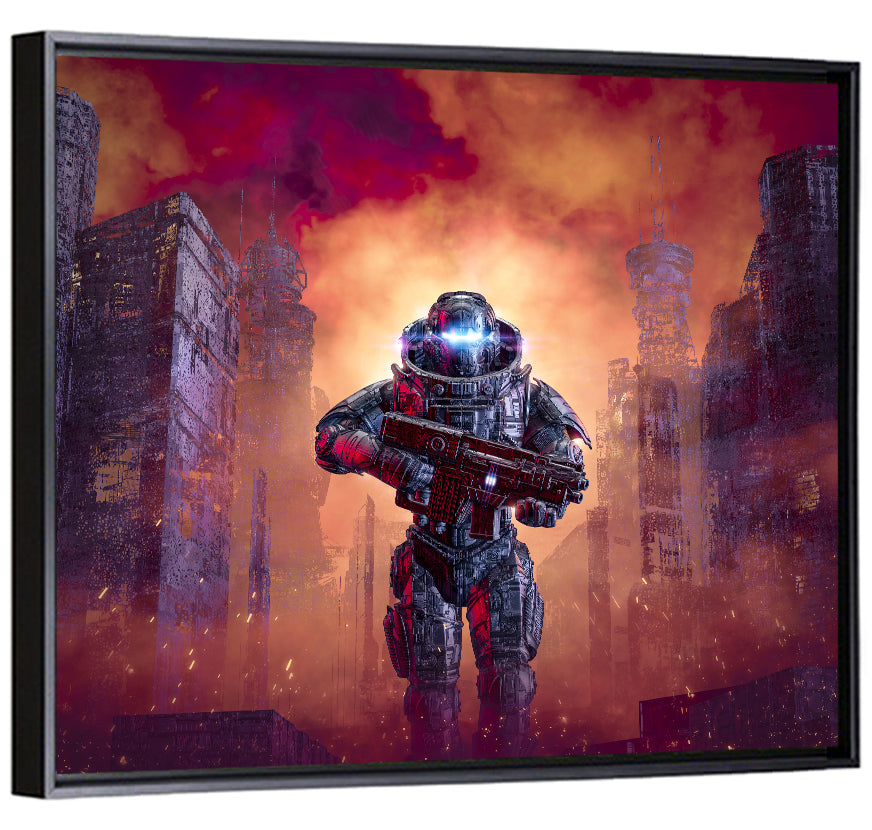 Glowing Visor Cyberpunk Soldier Wall Art