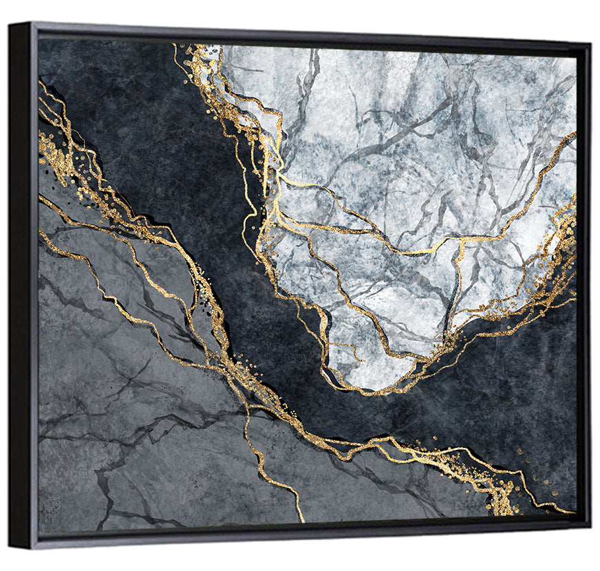Black Stream Golden Veins Abstract Wall Art