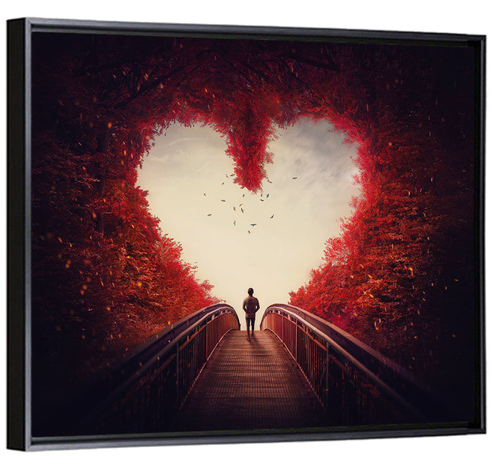 Heart Shaped Forest Path Wall Art as a framed canvas