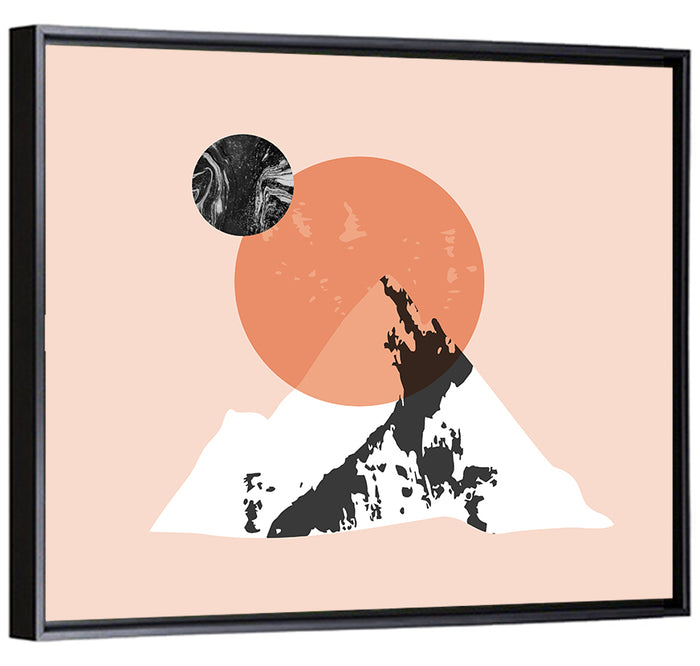 Abstract Mountain Sun and Moon Wall Art as a framed canvas