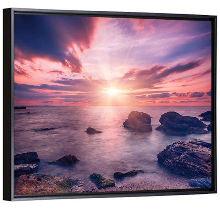 Ethereal Sea Sunrise Wall Art as a framed canvas