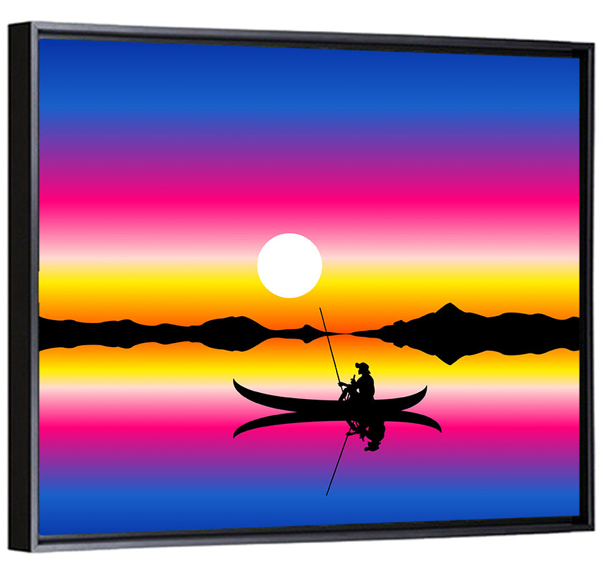 Fisherman Silhouette at Sunset Wall Art
