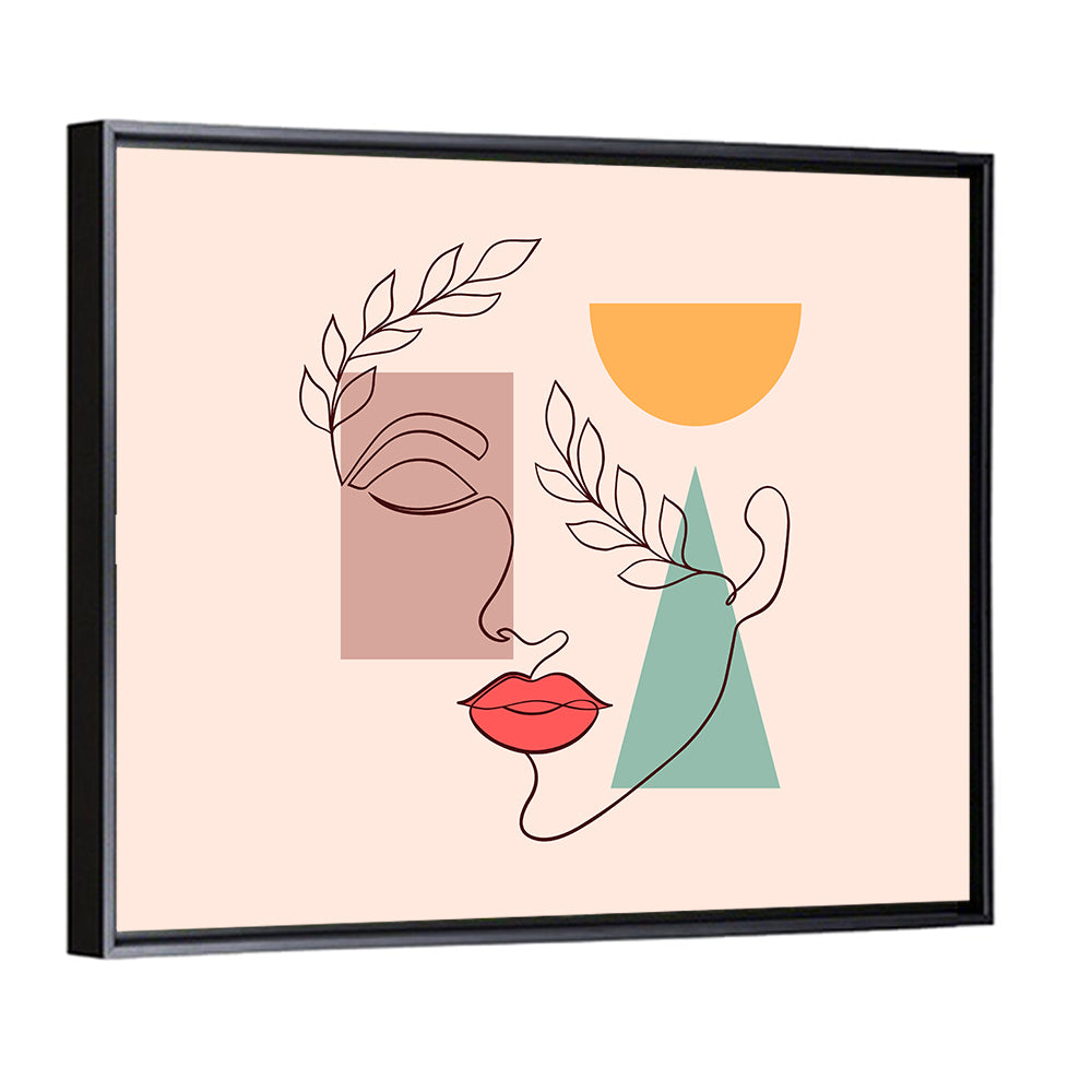 Minimal Woman Profile with Red Lips Wall Art