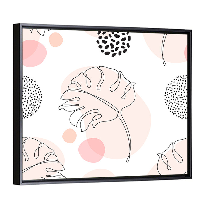 Blush Monstera Leaf Pattern Wall Art as a framed canvas