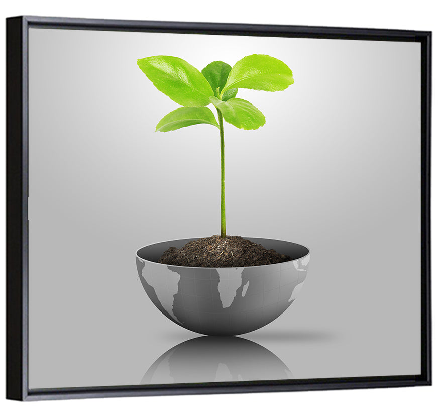 Young Plant on Globe Wall Art