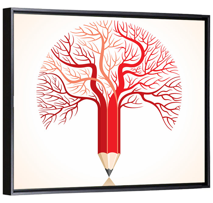 Knowledge Tree Pencil Illustration Wall Art as a framed canvas