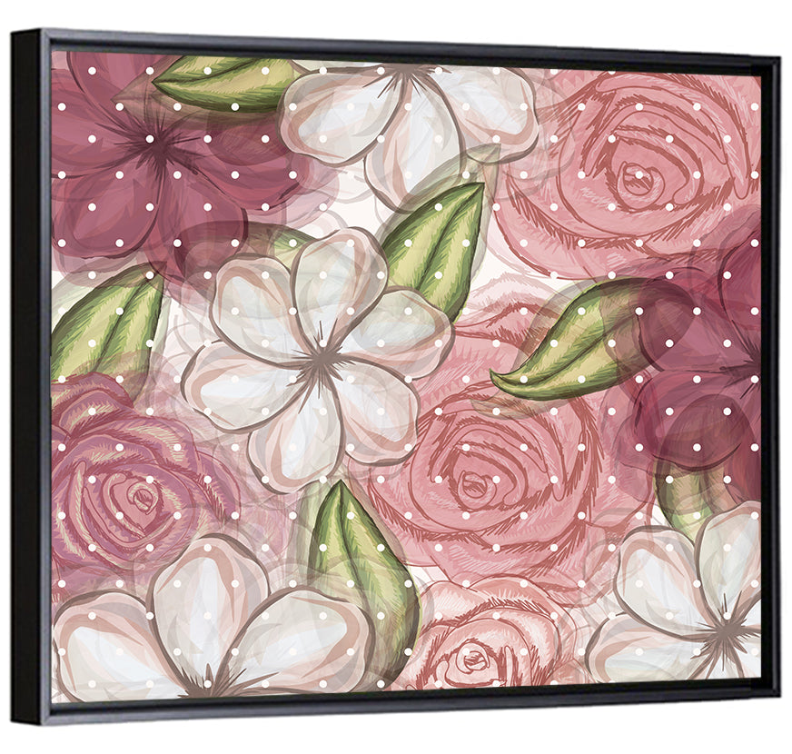 Vintage Floral Pattern with Polka Dots Wall Art