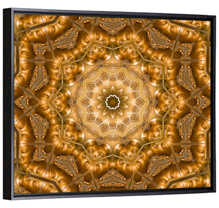 Golden Buddha Mandala Kaleidoscope Pattern Wall Art as a framed canvas