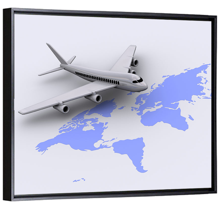 Airplane Over World Map Wall Art