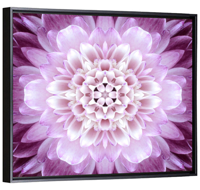 Kaleidoscopic Dahlia Mandala Wall Art as a framed canvas