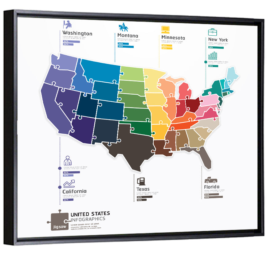 United States Jigsaw Map Wall Art