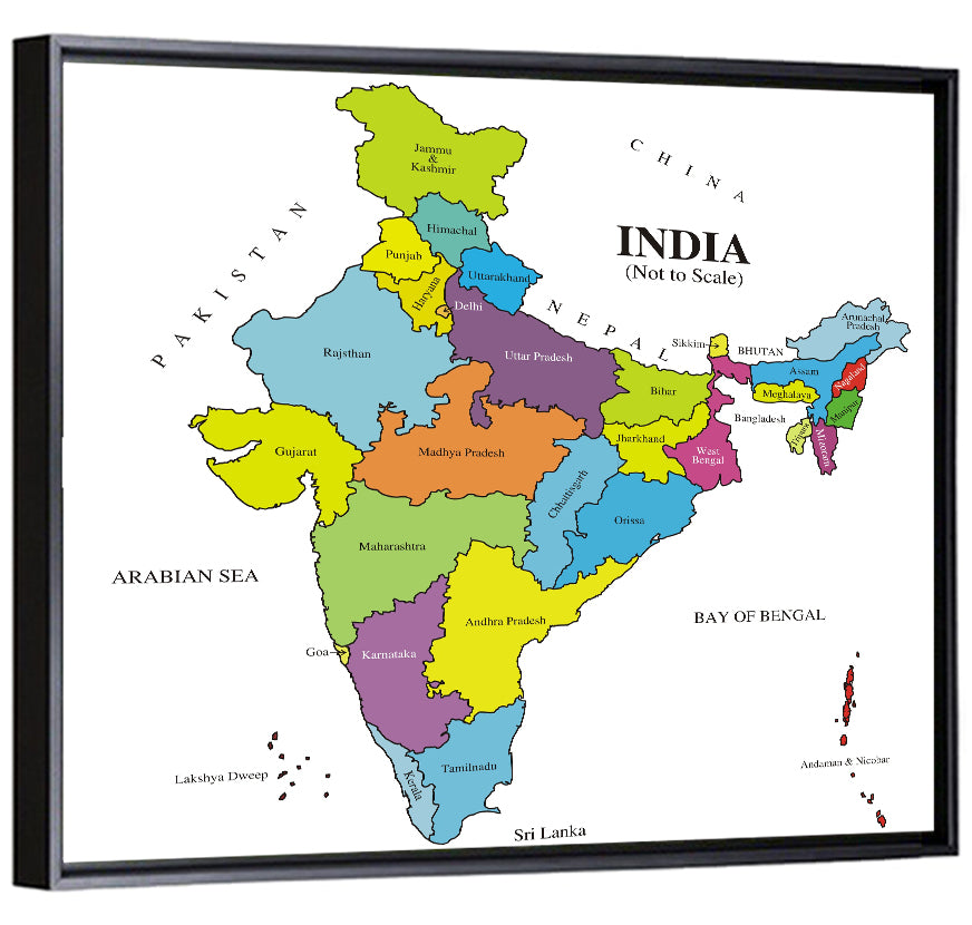 Colorful Political Map of India Wall Art