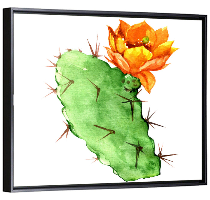 Opuntia Cactus Watercolor Wall Art as a framed canvas