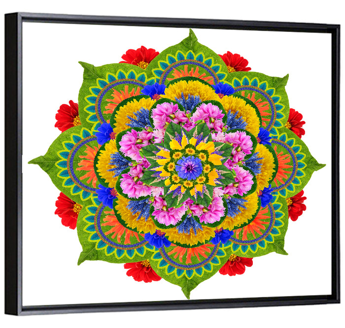 Vibrant Lotus Floral Mandala Wall Art as a framed canvas