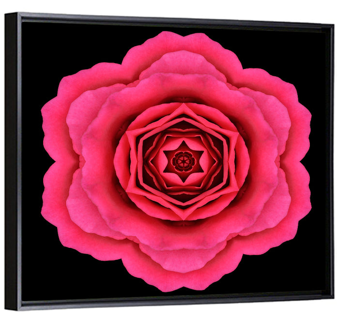 Magenta Rose Mandala Pattern Wall Art as a framed canvas