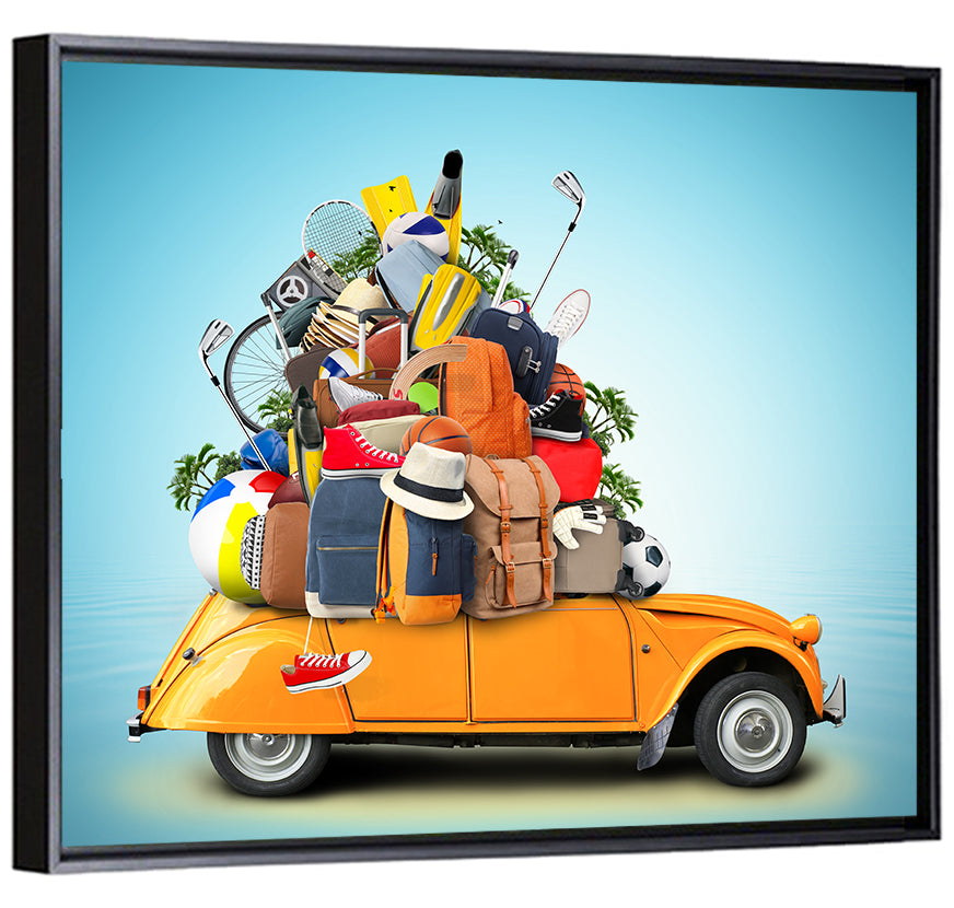 Orange Vintage Car Road Trip Getaway Wall Art