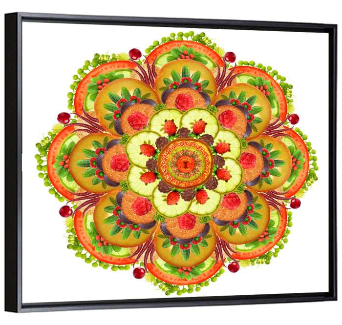 Vegetarian Pizza Mandala Wall Art as a framed canvas