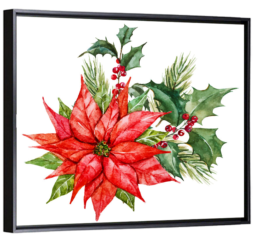 Christmas Poinsettia Watercolor Wall Art