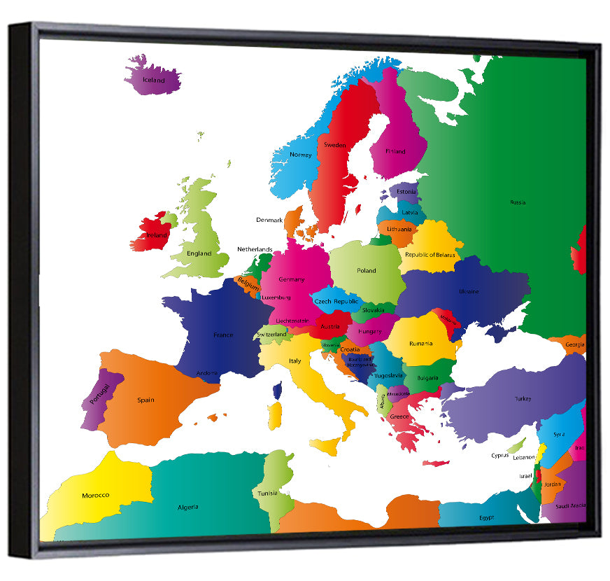 Modern Coloured Map of Europe Wall Art