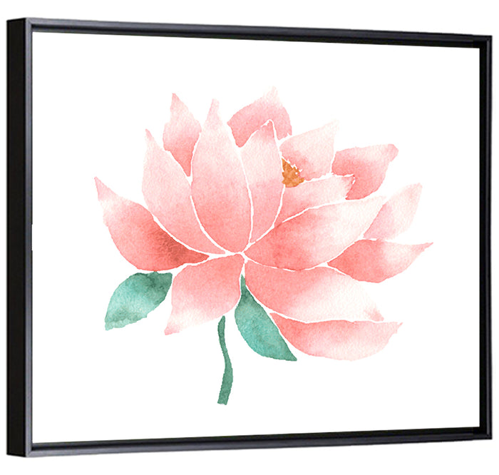 Soft Pink Lotus Watercolor Wall Art as a framed canvas