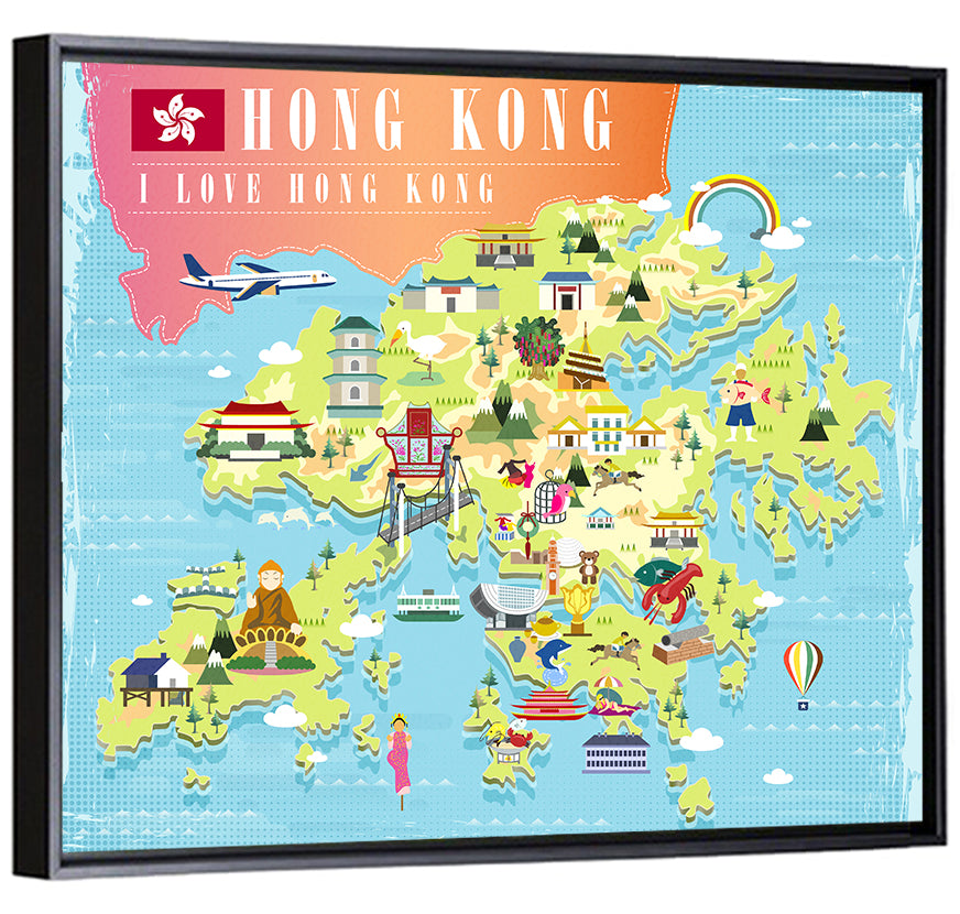 I Love Hong Kong Illustrated Cultural Map Wall Art