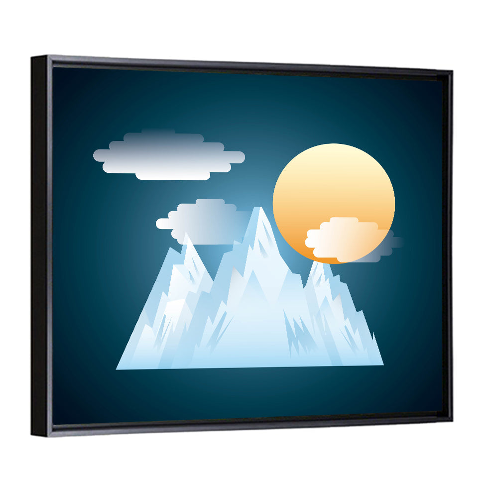 Geometric Snowy Mountain with Golden Sun Wall Art