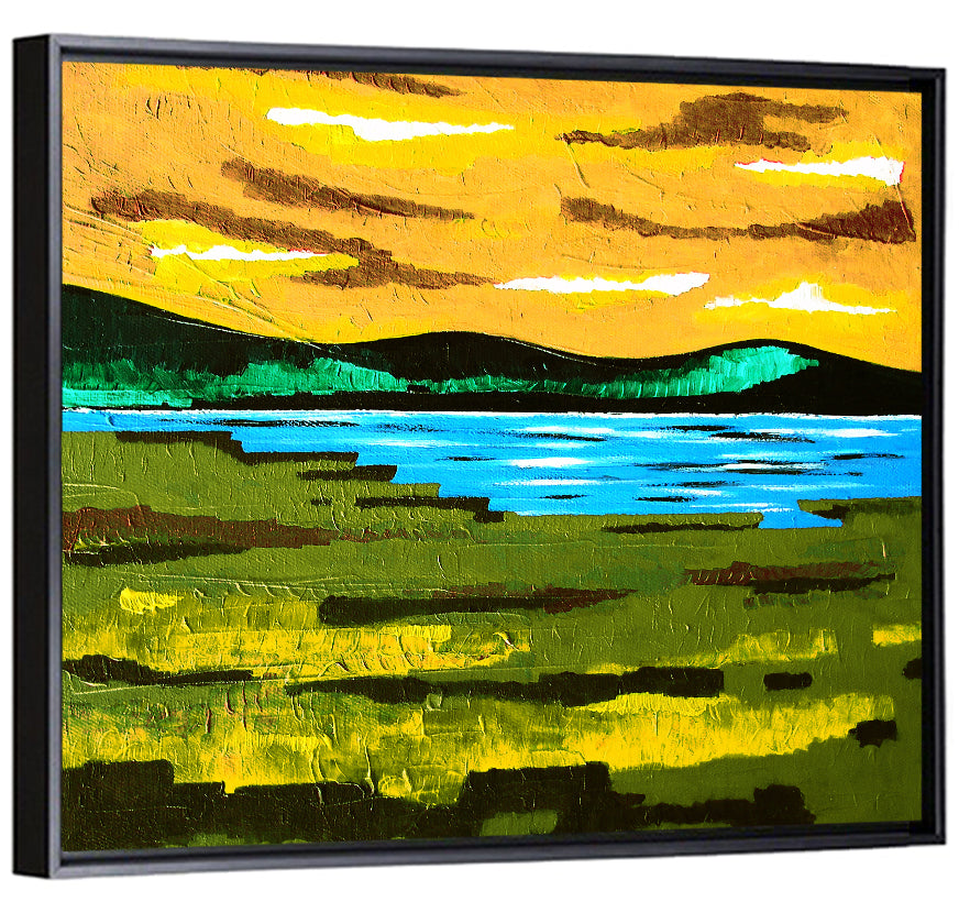 Golden Hour Mountain Lake Abstract Wall Art
