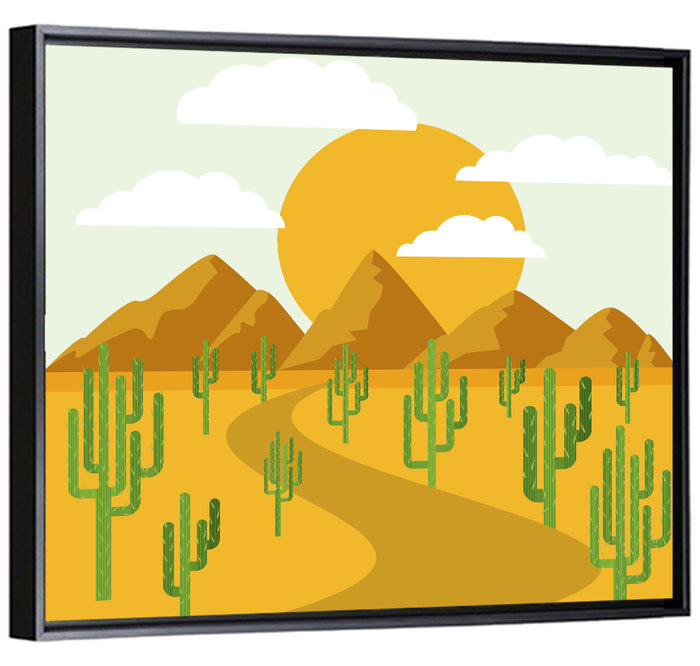 Cloudy Desert Road Wall Art as a framed canvas